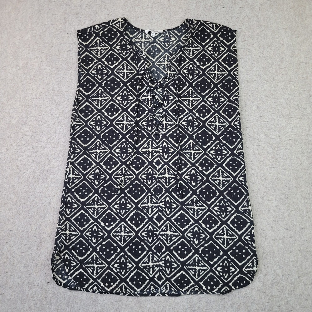 Madewell Blouse Womens XXS Black Aztec Sleeveless Top Tied Front